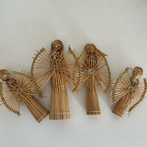 Vintage 4PC wicker angel Christmas holiday ornaments - Picture 3 of 4